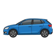Obraz premium A blue hatchback car illustration side view.