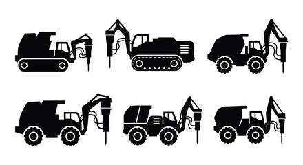 Construction vehicle silhouettes black vector icons on white background © MdNirob