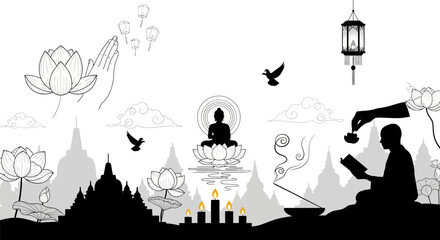 Obraz premium Man meditating in peaceful serene environment.