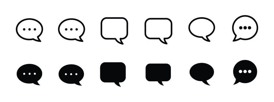 Chat icon set, outline and filled speech bubbles collection, messaging symbol UI communication apps feedback interfaces talk pictogram text illustration