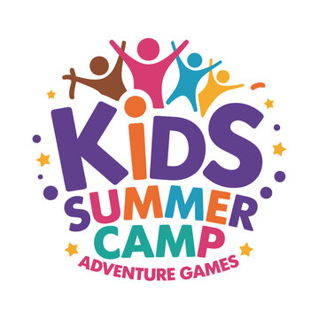 Kids Summer Camp logo with figures and stars Keywords: kids, summer, camp, logo, figures