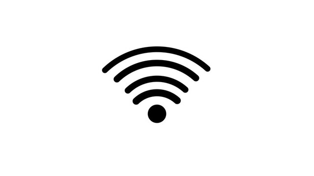 Simple black and white graphic icon representing wireless internet connectivity and Wii-Fri signal strength