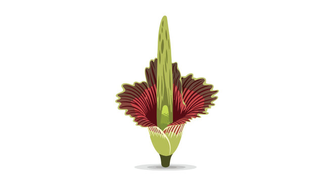 Amorphophallus Titanum Titan Arum Blooming Corpse Flower Illustration Isolated on White
