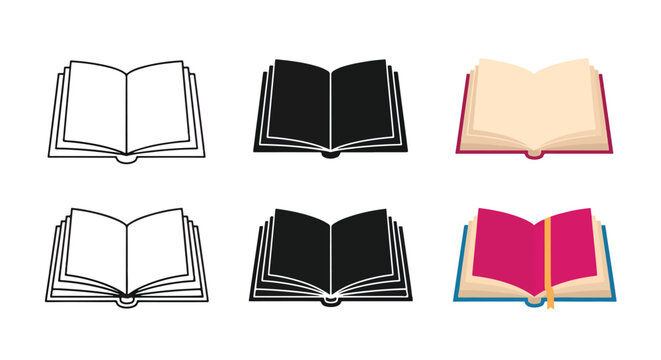 Open book with bookmark for education - Line and glyph solid icon and logo template - Clipart, sticker - icon set