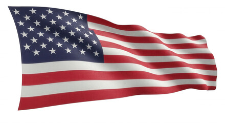 Obraz premium The united states of america flag with red and white stripes and a blue canton with white stars, waving against a solid black background