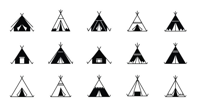 Black and white tent icons set.