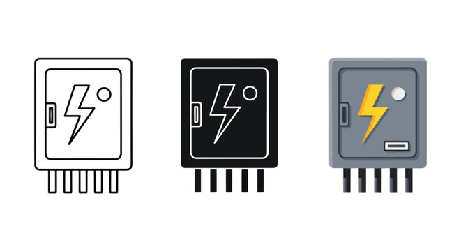 Electrical circuit breaker box icons - logo icons vector set. Blue, Black and white icons