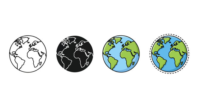 World globe icons in various art styles - Solid vector icons  - Clipart, sticker - icon set