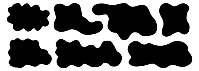 Naklejka premium Text, shape, and curvy organic forms within an abstract cloud or wavy doodle frame, with a smooth cartoon stain and black graphic element for a free fluid block. Scribble quote card and drawn.