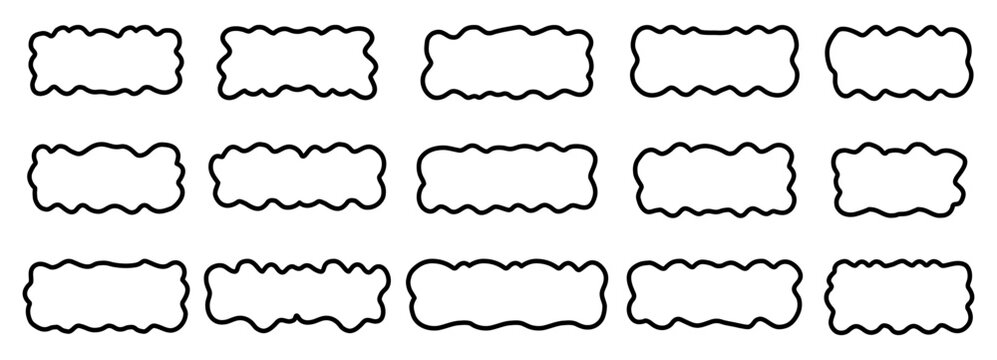 Wavy irregular rectangle with shape doodle text for organic square frame. Amoeba bubble kid with border modern free for geometric squiggly blob. Funky card wavy with dialogue shape graphic.
