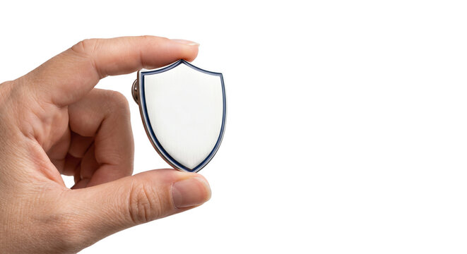 Security shield icon held by hand, white protection symbol for data privacy, conceptual insurance and safety emblem for business services isolated PNG with Transparent Background
