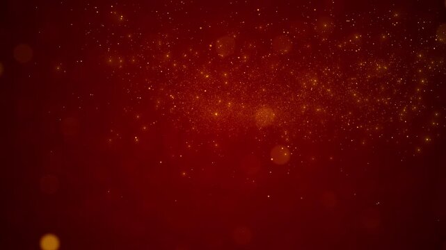 Red gold particle bokeh background glowing dust, warm festive sparkle, cinematic dark depth. celebration videos, wedding intros, holiday titles, award screens, romantic promos, and elegant overlays.