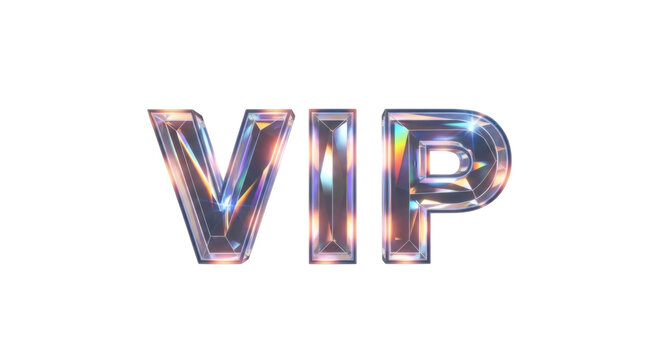 Holographic vip text with rainbow colors on white background 3d effect