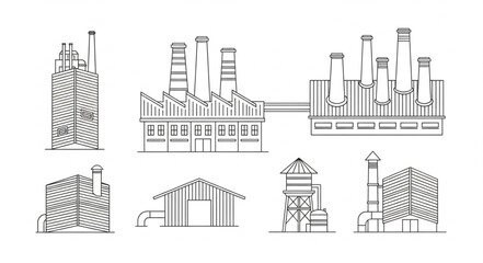 Naklejka premium Architectural sketches of industrial buildings and structures.