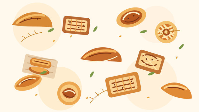 Seamless bakery pattern with assorted pastries bread coffee and sweets warm minimal flat food background for cafe branding packaging menu design bakery theme use