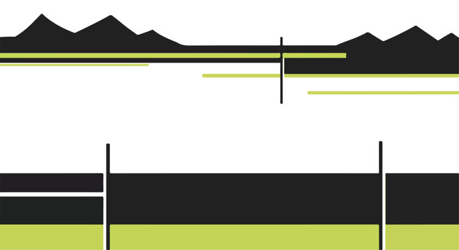 Minimalist geometric landscape vector, abstract mountain horizon with lime green accents, modern flat design nature background for web banners