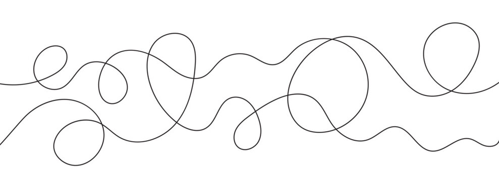 Abstract continuous lines in black color. Squiggle cable shapes on white background. Modern simple curved and circular doodle outlines.