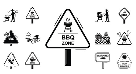 Black and white BBQ zone sign icons.