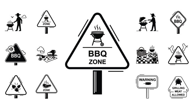 Black and white BBQ zone sign icons.