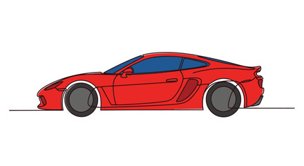 Fototapeta premium Red Sports Car Continuous Line Drawing Isolated on White Background