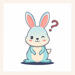 Obraz premium Cute blue bunny with a question mark, winking