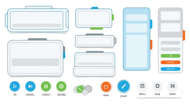 Modern UI kit vector elements, flat user interface design components, digital dashboard buttons and windows for web and mobile app development