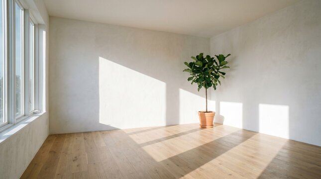 empty room with a window and plant 