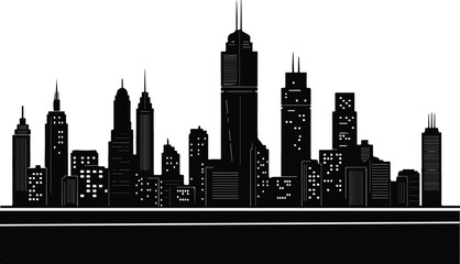 Black silhouette of a city skyline with tall buildings and skyscrapers © Antara