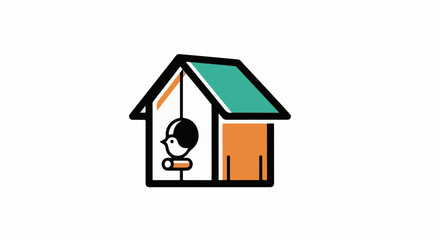 Naklejka premium Stylized birdhouse with a bird inside, against a white background