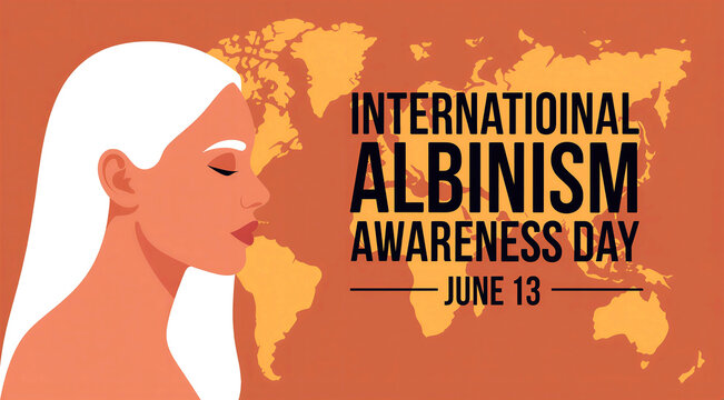 Illustrated poster for international albinism awareness day featuring a woman and world map design