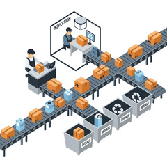 Fototapeta premium Industrial conveyor belt with boxes.