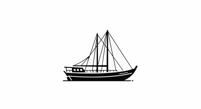 Silhouette of a two-masted sailing ship on a white background