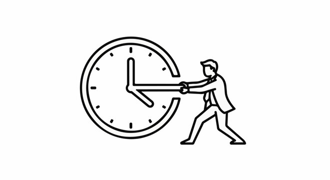 Person struggling to move large clock hands backward