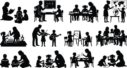 Obraz premium Children learning various activities vector illustration isolated on white background, Vector