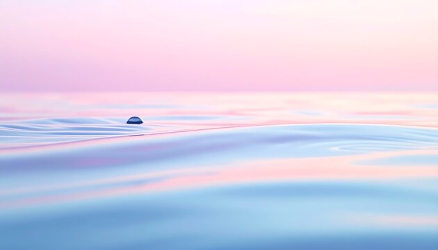 Pastel ocean waves with soft gradient reflections and minimal horizon background with copy space