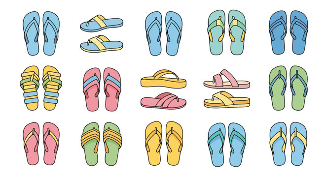 Colorful flip flops sandals collection.