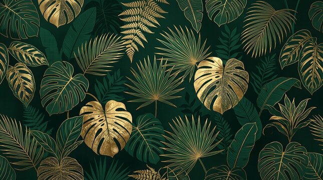 Luxury Golden Tropical Leaf Pattern