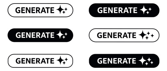 Fototapeta premium Modern flat design and line art button set featuring generate text and sparkle icons for UI design and creative applications