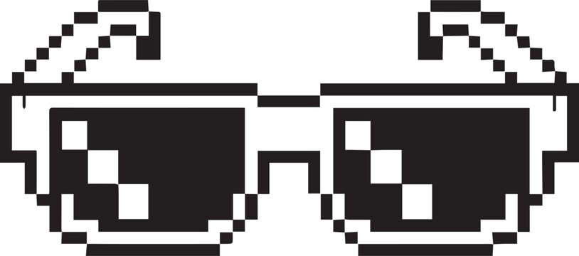 Retro pixel art glasses icon in black and white Vector
