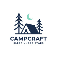 Obraz premium Camping tent logo with trees.