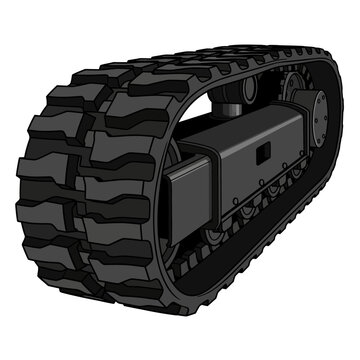 Black tracked bulldozer tread on white background