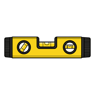 Yellow spirit level measuring on flat surface