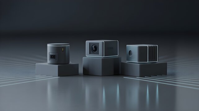 Three industrial sensor module on platform representing automation, measurement, and data acquisition for factory monitoring and control.