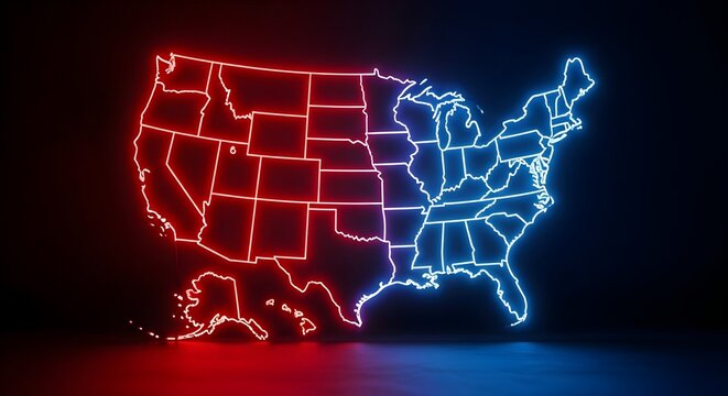 United States Divided by Political Parties Red vs Blue Map Illustration Highlighting Division