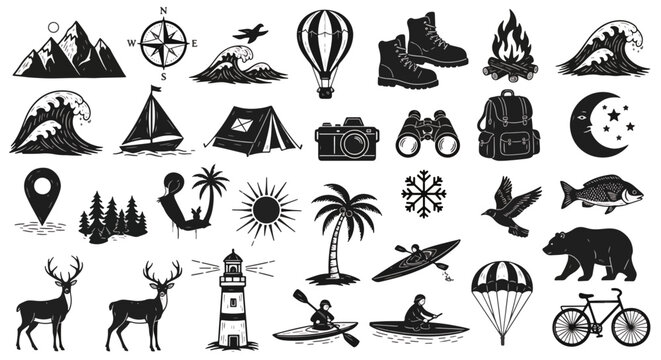 Outdoor Adventure Travel Icons Set.