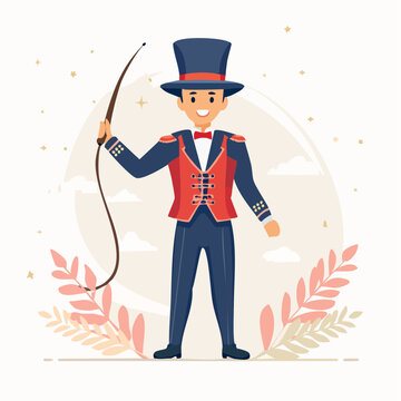 Circus Ringmaster with Top Hat and Whip
