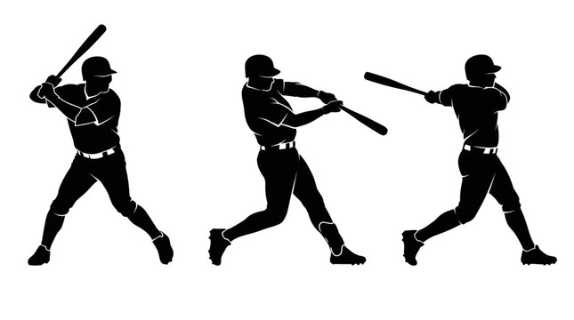 Dynamic silhouette sequence of a baseball player executing powerful swings