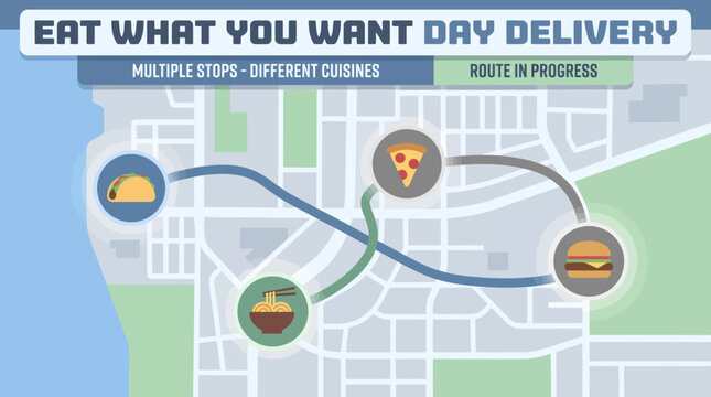 Food Delivery Route Map Infographic with Multiple Cuisines