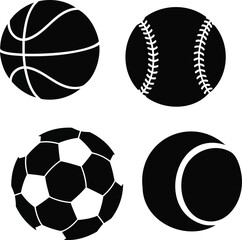 Obraz premium Sport ball icons set silhouette vector illustration basketball baseball line art icons.