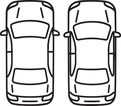 Top view of two automobile cars parked side by side editable line vector transport traffic icon